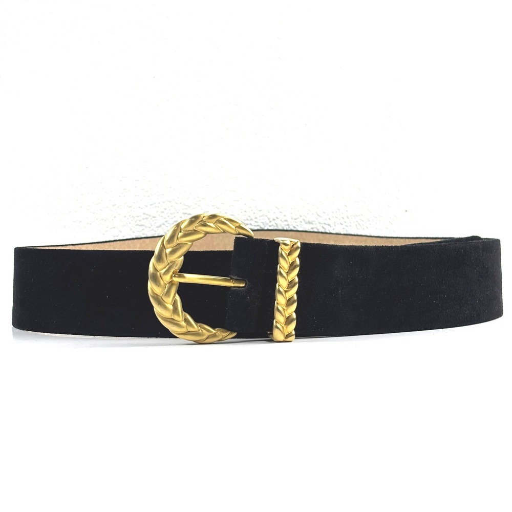VTG Anne Klein Calderon Belt Womens L Black Suede Gold Braided Retro Mob Wife